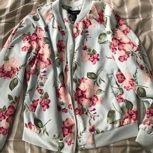 Forever 21 Periwinkle Floral Unisex Bomber Jacket
